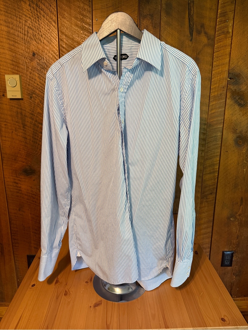 Tom Ford Men's Blue and White Striped Dress Shirt